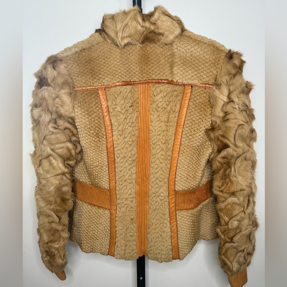 Just Cavalli Leather and Rabbit Fur Tan Jacket - Size 44 IT - Picture 7 of 12